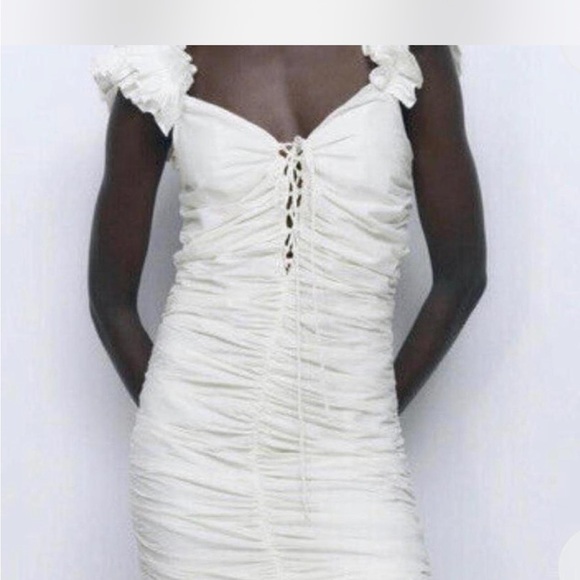 Zara oyster white linen blend dress size medium new with tags - Picture 3 of 4